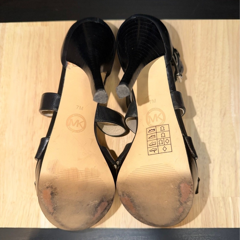 MICHAEL KORS Womens Black Leather Strappy Platform Stiletto Heels Size 7 - Picture 2 of 8